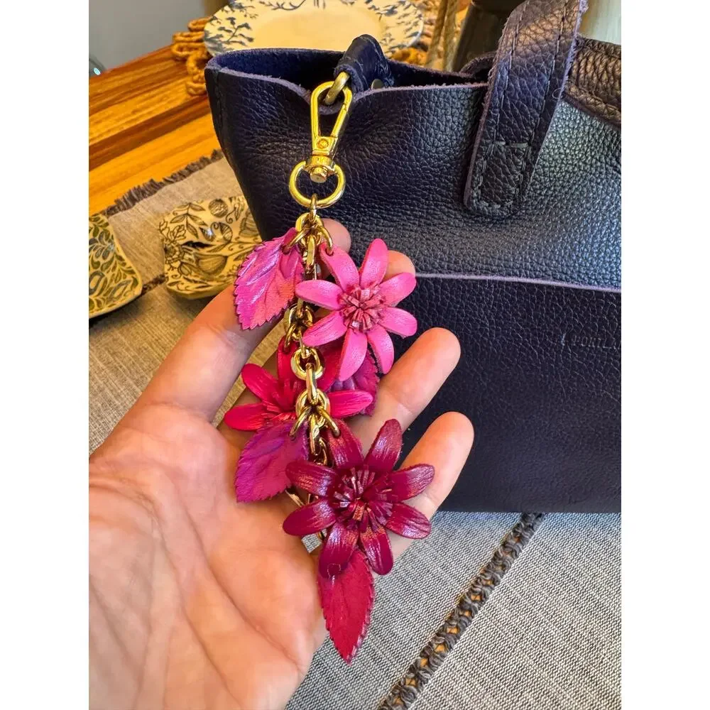 Pink Flower Bag Charm Genuine Leather Purse Charm Flower Charms NEW!